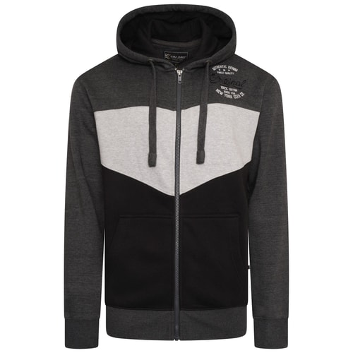 KAM Panelled Hoody With Embroidery Charcoal
